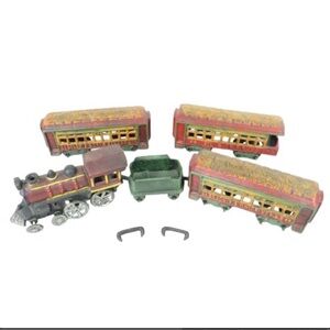 Vintage Cast Iron Train Decorative Set red green